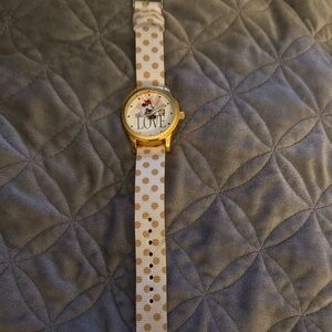 Disney Gold and White Polka Dot Women's Watch